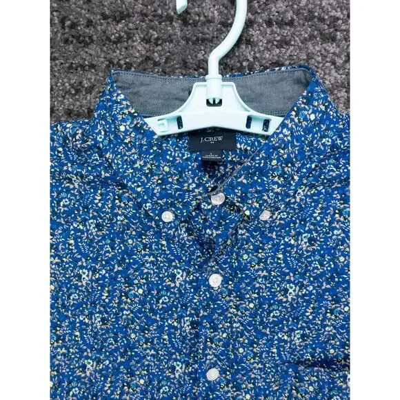 J Crew Shirt Mens Large Blue Floral Print Slim Stretch Short Sleeve Beach Casual - Picture 4 of 7